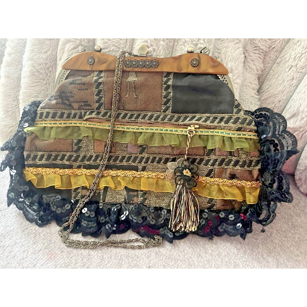 Malina Evening Victorian Bag Steam Punk Convertible Chain Lace Tapestry Purse